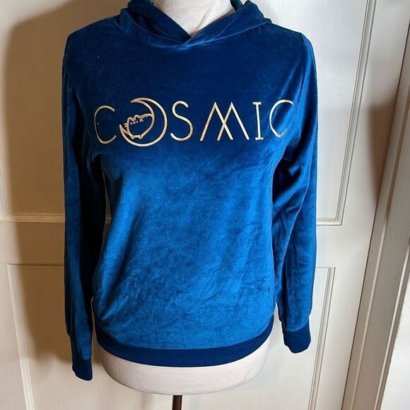 Pusheen Cat Velour “Cosmic” Hoodie Navy Royal Blue Sweatshirt Size Extra Small - Picture 5 of 5